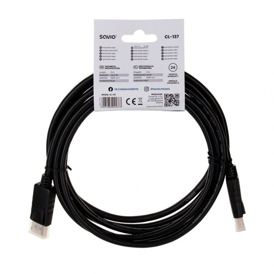 Savio CL-137 DisplayPort cable 3 m Black