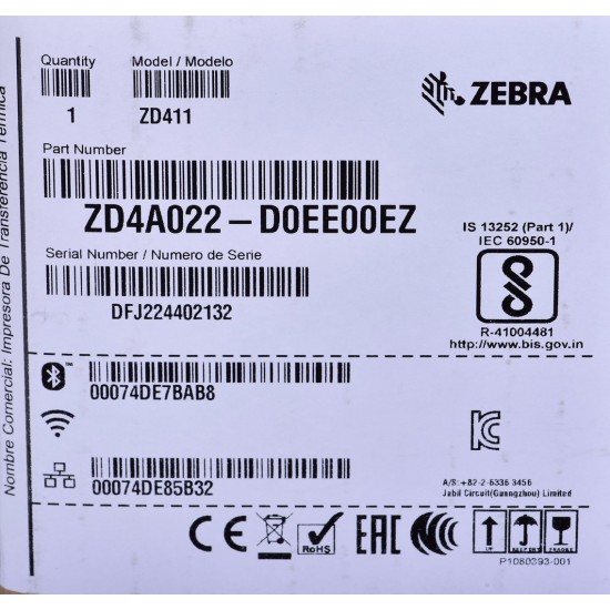 Zebra ZD411 label printer Direct thermal 203 x 203 DPI 152 mm/sec Wired & Wireless Ethernet LAN Bluetooth