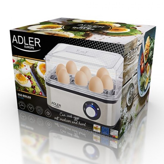 Adler AD 4486 egg cooker 8 egg(s) 800 W Black,Satin steel,Transparent