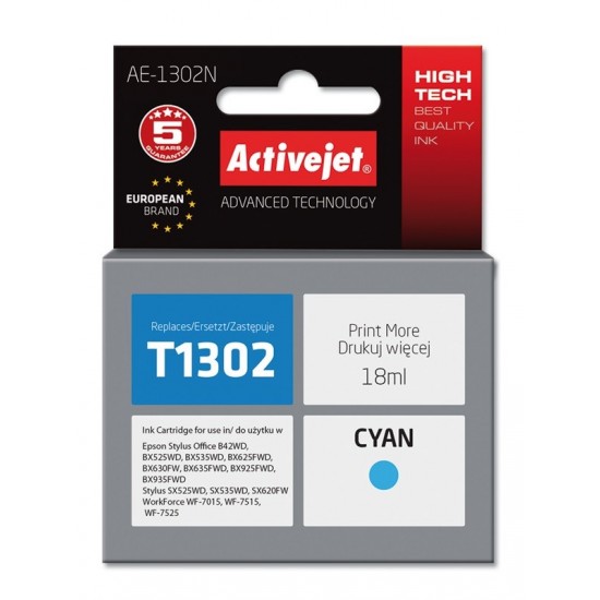 Activejet AE-1302N Ink (replacement for Epson T1302; Supreme; 18 ml; cyan)