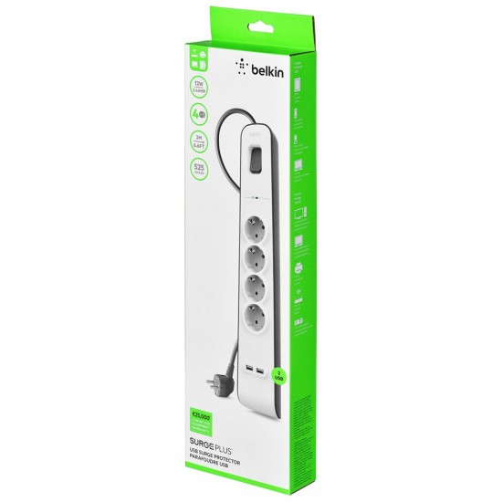 Belkin BSV401VF2M surge protector White 4 AC outlet(s) 2 m