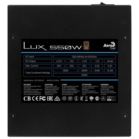 Aerocool LUX 550W power supply unit 20+4 pin ATX ATX Black