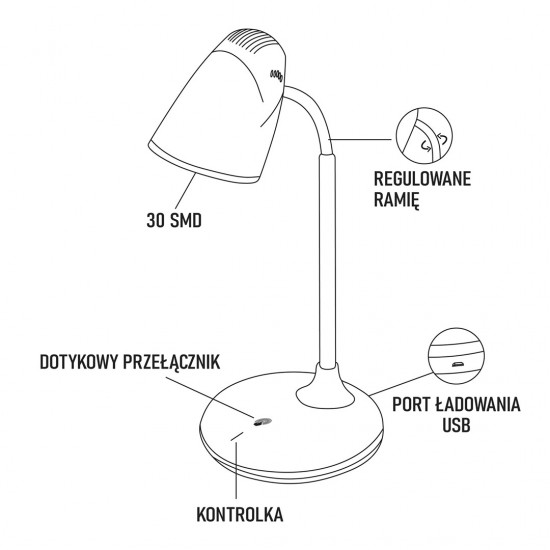 Montis Wielofunkcyjna akumulatorowa lampka biurkowa LED MT044 table lamp 3 W White