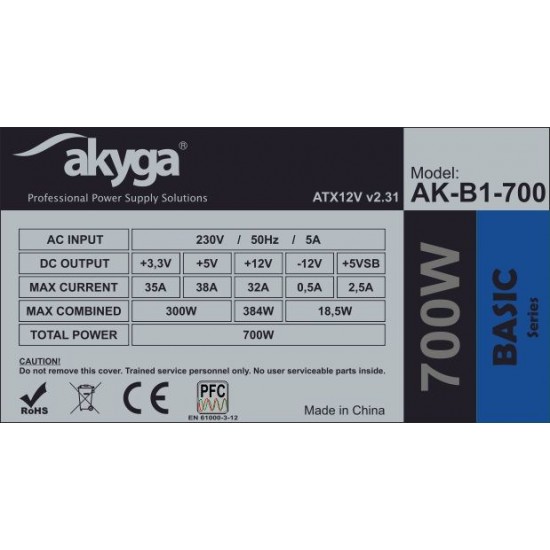 Akyga AK-B1-700 power supply unit 700 W 20+4 pin ATX ATX Grey