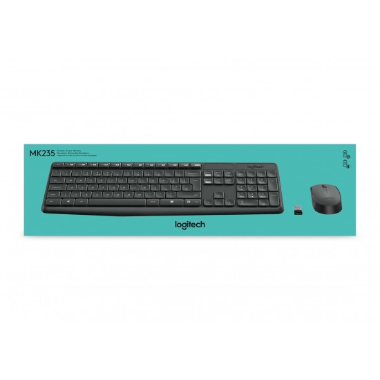 Logitech MK235 keyboard Mouse included USB QWERTY US International Grey