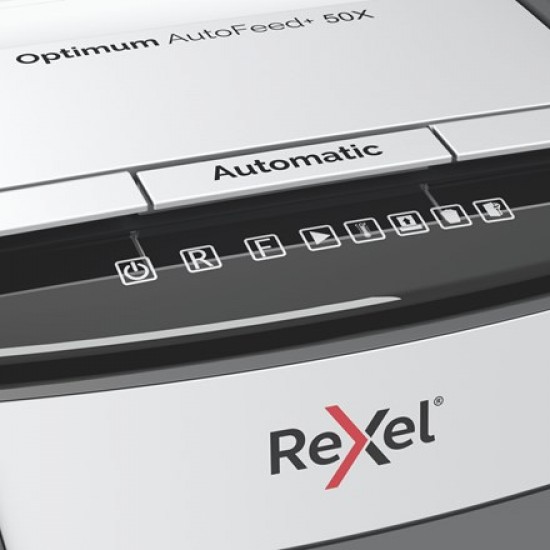 Rexel Optimum AutoFeed+ 50X paper shredder Cross shredding 55 dB 22 cm Black, Grey