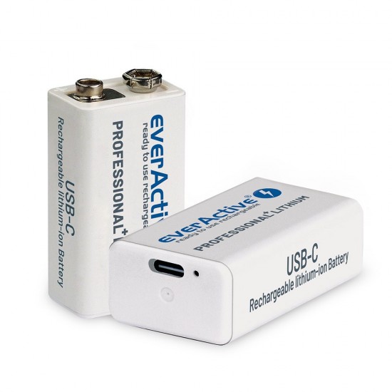 Rechargeable battery  everActive 6F22/9V Li-ion 550 mAh with USB TYPE C