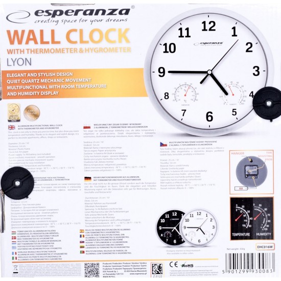 Esperanza EHC016K Mechanical wall clock Round Black