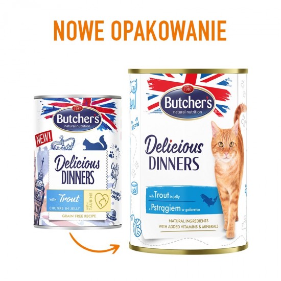 BUTCHER'S Delicious Dinners Pieces with trout in jelly - wet cat food - 400g