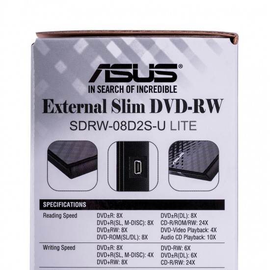 ASUS SDRW-08D2S-U Lite optical disc drive DVD±RW Black