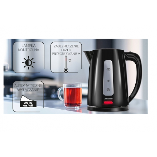 MPM Cordless kettle MCZ-112black 1,7 L, 2200 W