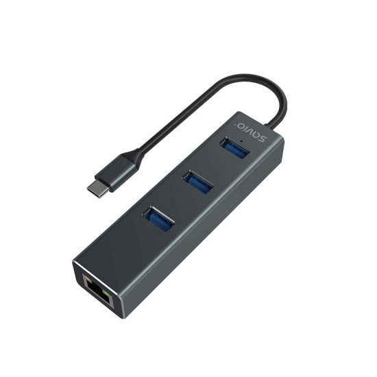 Savio AK-57 USB-C - 3 x USB-A HUB with RJ-45 Gigabit Ethernet adapter, 5000 Mbit/s, grey