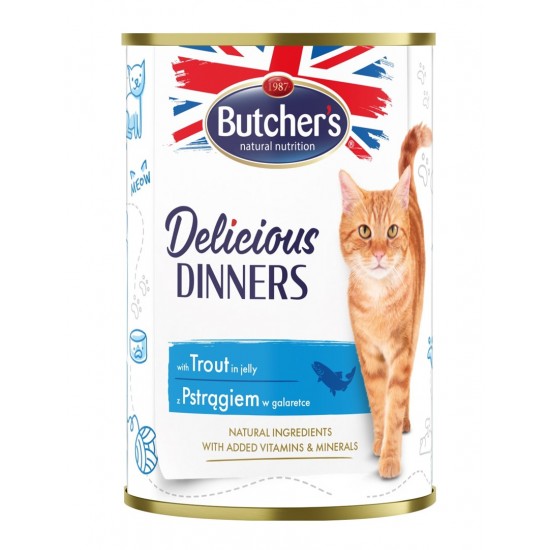 BUTCHER'S Delicious Dinners Pieces with trout in jelly - wet cat food - 400g