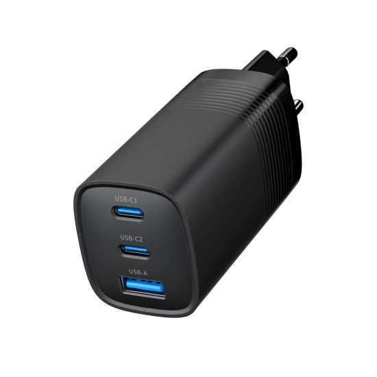 Gembird TA-UC-PDQC65-01-BK 3-port 65 W GaN USB PowerDelivery fast charger, black