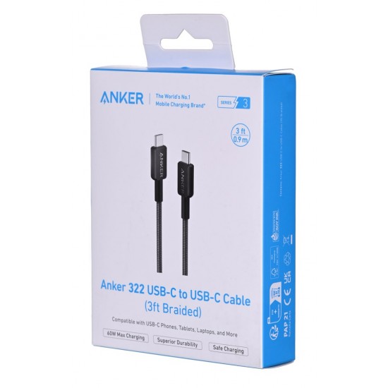 Kabel Anker 322 USB-C do USB-C 0.9m czarny