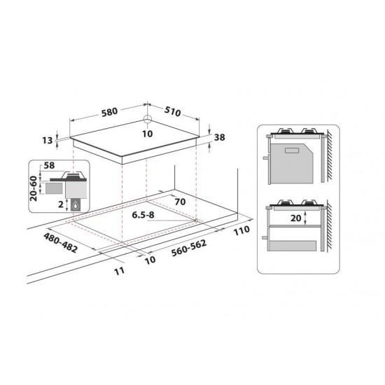 Whirlpool TGML 650 IX hob Silver Built-in Gas 4 zone(s)