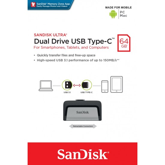 Sandisk Ultra Dual Drive USB Type-C USB flash drive 64 GB USB Type-A / USB Type-C 3.2 Gen 1 (3.1 Gen 1) Black,Silver