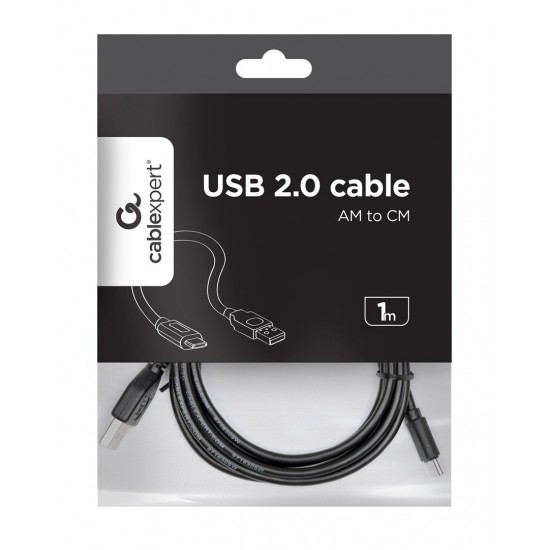 Gembird USB-A/USB-C, 1m USB cable USB 2.0 USB A USB C Black