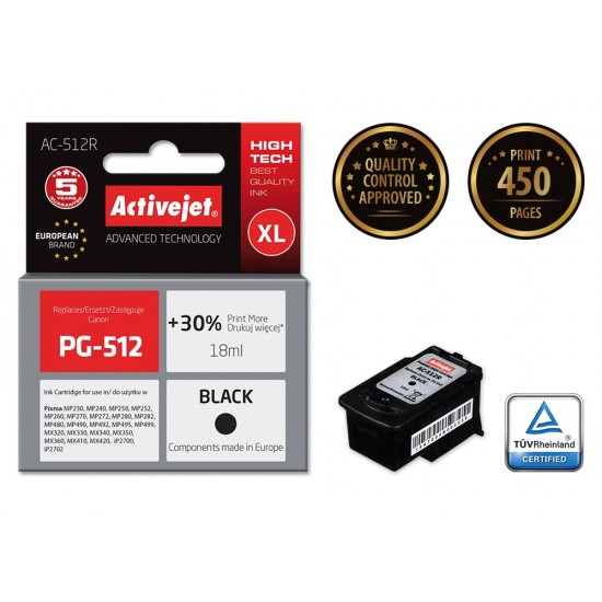 Activejet AC-512R Ink cartridge (replacement for Canon PG-512; Premium; 18 ml; black)