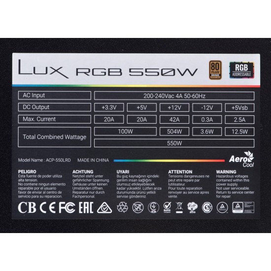 Power supply Aerocool Lux RGB 550M 550 W Black