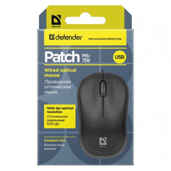 Defender MOUSE PATCH MS-759 BLACK OPTICAL 1000dpi 3P