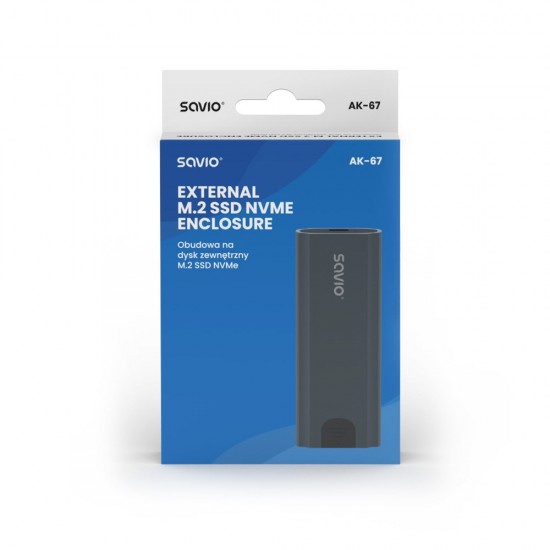 Savio M.2 SSD NVMe external drive enclosure, USB-C 3.1, AK-67, grey