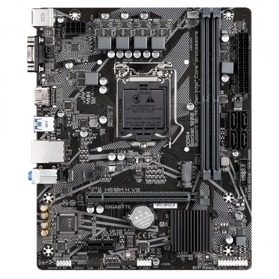 Gigabyte H510M H V2 Motherboard - Supports Intel Core 11th CPUs, up to 3200MHz DDR4 (OC), 1xPCIe 3.0 M.2, GbE LAN, USB 3.2 Gen 1