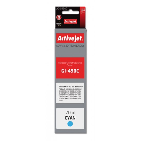 Activejet AC-G490C Ink cartridge (replacement for Canon GI-490C; Supreme; 70 ml; 7000 pages, cyan)