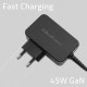 Qoltec 52385 GaN POWER PRO charger | 1xUSB-C | 45W | 5-20V | 2.25-3A | Black