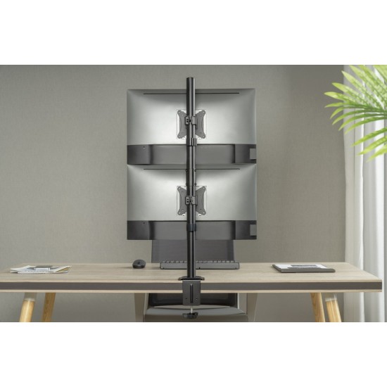 Gembird MA-D2-02 Adjustable 2-display vertical desk mount, 17”-32”, 9kg