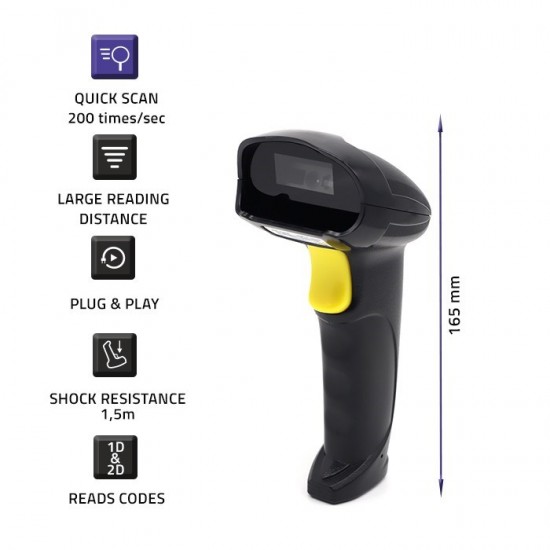 Qoltec 50853 Laser barcode scanner 1D | 2D | Black