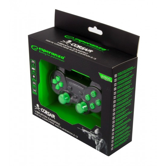 Esperanza EGG106G Gaming Controller Gamepad PC,Playstation 2,Playstation 3 Analogue / Digital USB 2.0 Black, Green