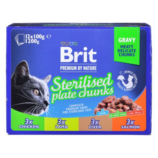 BRIT Premium Cat Sterilised Plate - wet cat food - 12x100g