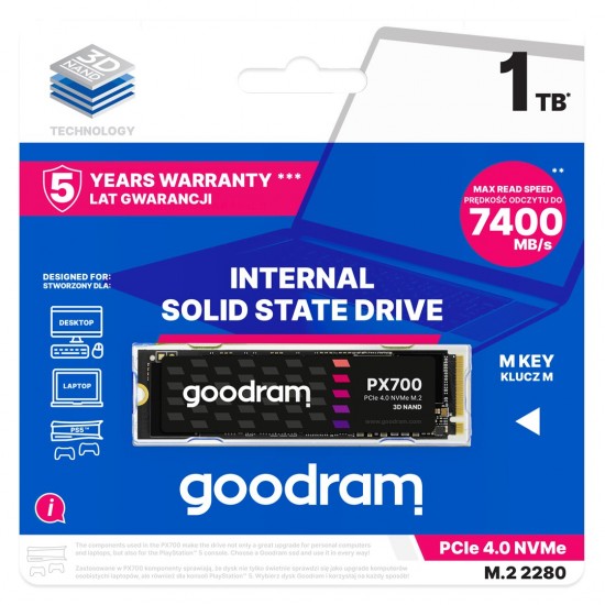 Goodram PX700 SSD SSDPR-PX700-01T-80 internal solid state drive M.2 1.02 TB PCI Express 4.0 3D NAND NVMe