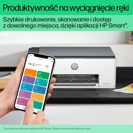 HP Smart Tank 580 All-in-One Printer, Home and home office, Print, copy, scan, Wireless; High-volume printer tank; Print from phone or tablet; Scan to PDF