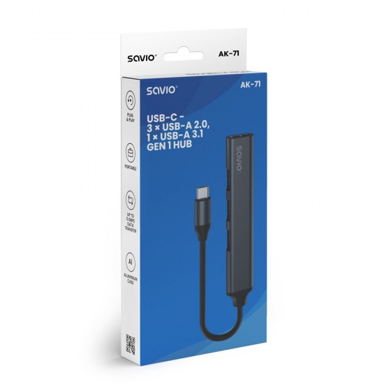 SAVIO Hub AK-70 USB-A - 3 × USB-A 2.0, 1 × USB-A 3.1 GEN 1, 4 in 1, 5 Gbps