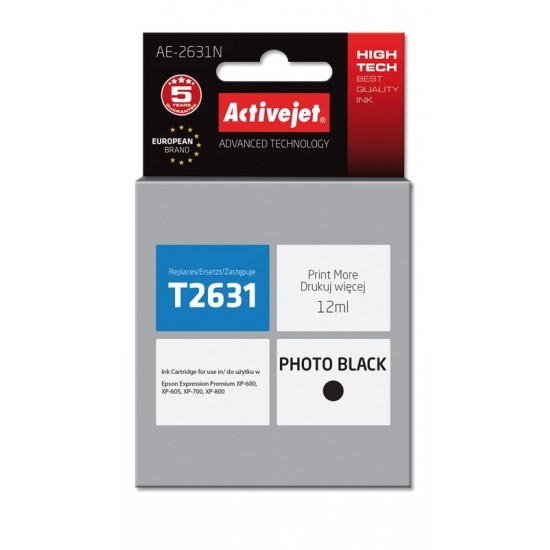 Activejet AE-2631N Ink (replacement for Epson 26 T2631; Supreme; 12 ml; black)