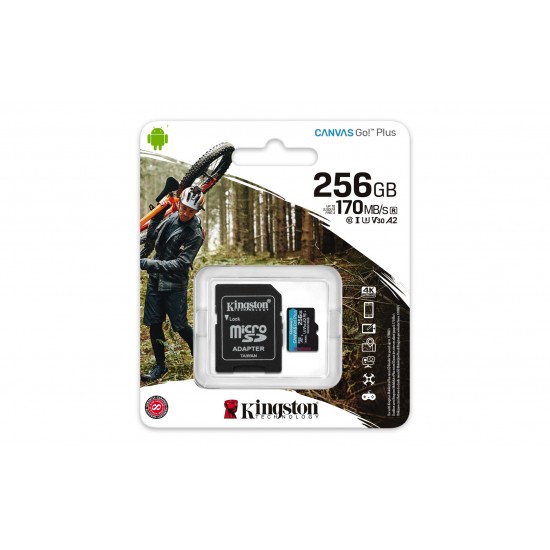 Kingston Technology 256GB microSDXC Canvas Go Plus 170R A2 U3 V30 Card + ADP