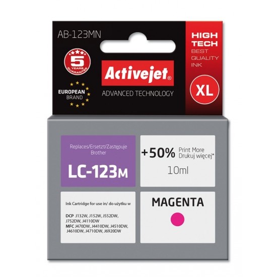 Activejet AB-123MN Ink cartridge (replacement for Brother LC123M/121M; Supreme; 10 ml; magenta)