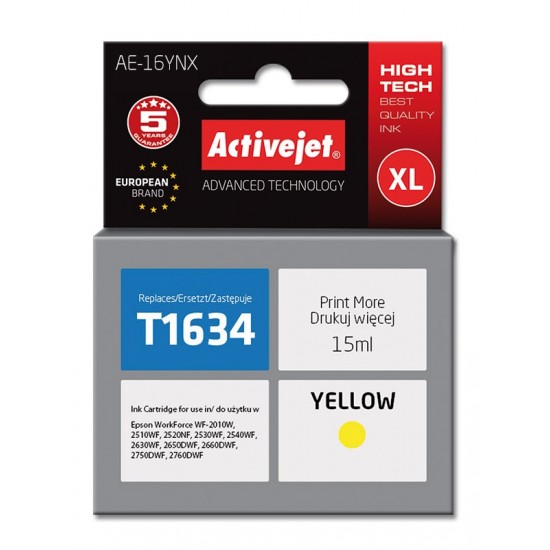 Activejet AE-16YNX Ink cartridge (replacement for Epson 16XL T1634; Supreme; 15 ml; yellow)