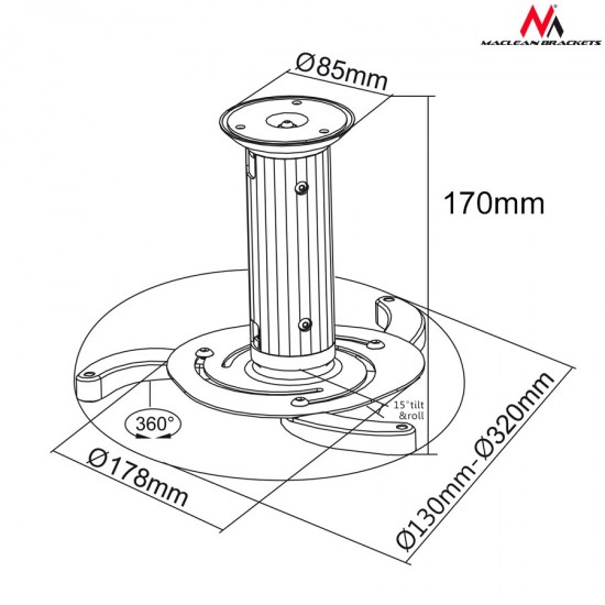 Maclean MC-515 Universal Ceiling Mount for Projector 10 kg