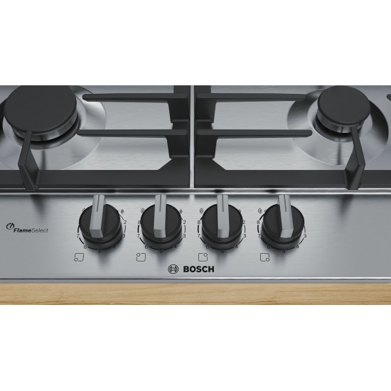 Bosch Serie 6 PCH6A5B90 hob Stainless steel Built-in 60 cm Gas 4 zone(s)