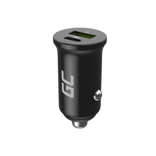 Green Cell GC CADM-GC-38AC - USB-Ladegeraet 38 W 1x USB-C USB-A schwarz Flashlight, GPS, Headphones, Mobile phone, Navigator, Other, Portable speaker, Power bank, Smartphone, Smartwatch, Tablet, Universal Black Cigar lighter Fast charging Auto, Indoor