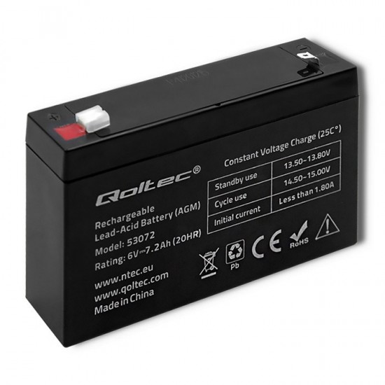 Qoltec 53072 AGM battery | 6V | 7.2 Ah