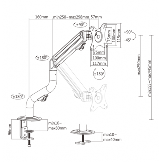 Gembird MA-DA1-02 Adjustable desk display mounting arm (tilting), 17”-32”, up to 8 kg