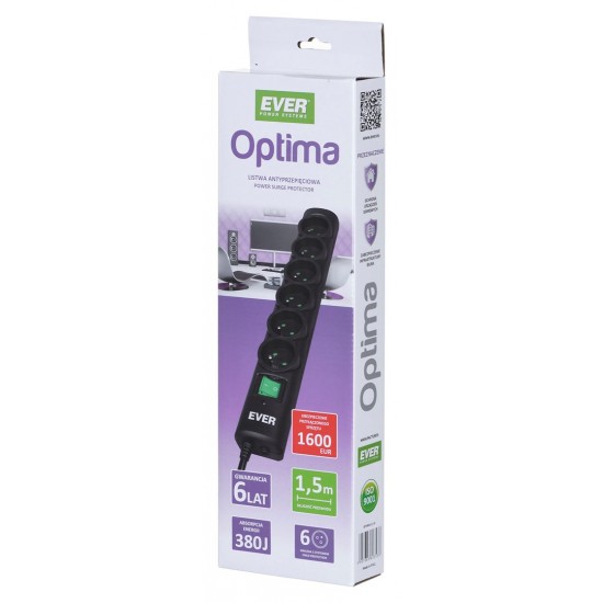 Ever OPTIMA surge protector 1.5 m (6 x UTE; 10 A; black) (T/LZ08-OPT015/0000)