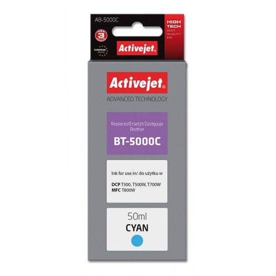 Activejet AB-5000C Ink Bottle (Replacement for Brother BT-5000C; Supreme; 50 ml; cyan)