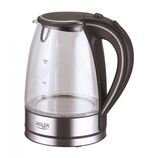 Adler AD 1225 electric kettle 1.7 L Black,Stainless steel,Transparent 2200 W