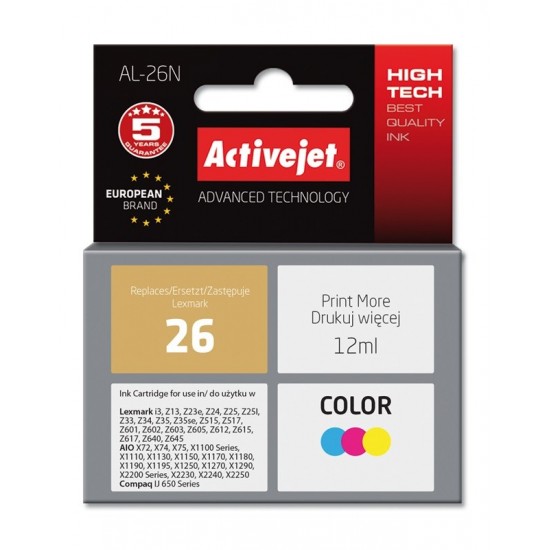 Activejet AL-26N Ink Cartridge (replacement for Lexmark 26 10N0026; Supreme; 12 ml; color)