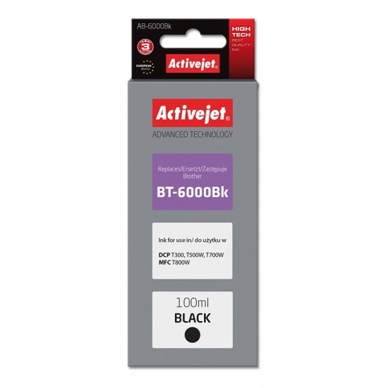 Activejet AB-6000Bk Ink Bottle (Replacement for Brother BT-6000BK; Supreme; 100 ml; black)